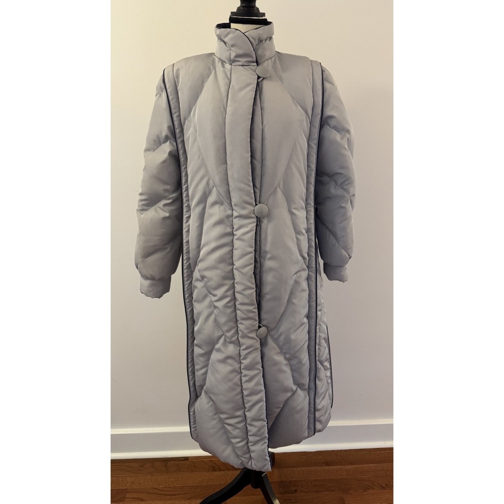 Vintage GALLERY Duck Down Coat Long Quilted Puffer Gray Medium (Large Buttons)